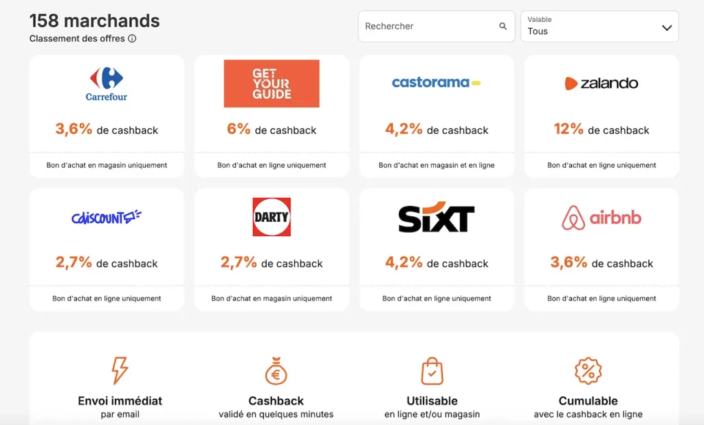 pages des offres cashback igraal