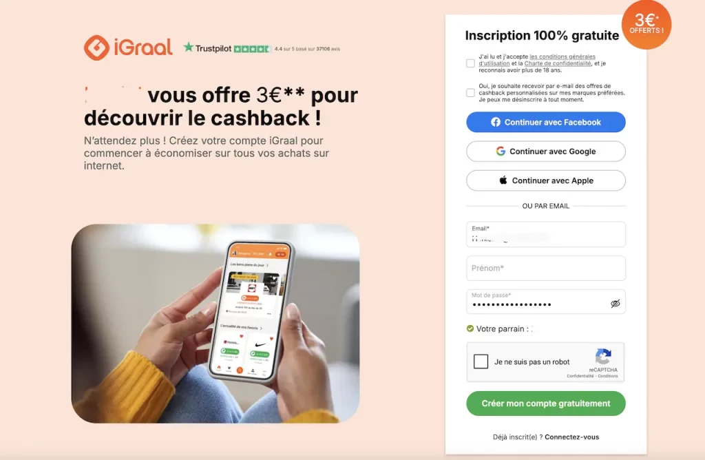 page d'inscription igraal